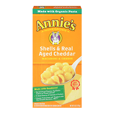 Annie's Homegrown Shells and Real Aged Cheddar