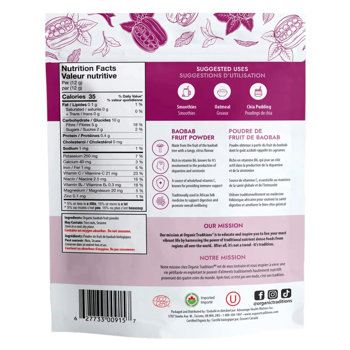 Organic Traditions Baobab Fruit Powder - 150g – Essence of Life Organics