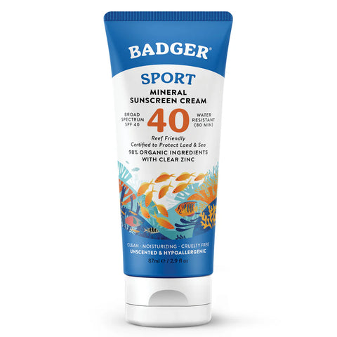 Badger Sport Clear Zinc Sunscreen Unscented SPF40 87ml