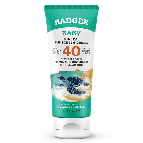 Badger SPF 40 Baby Sunscreen Chamomile  C;ear Zinc 87ml