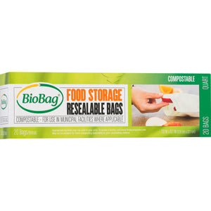 BioBag Food Storage Resealable Bags, 7" x 8.7", 20 bags
