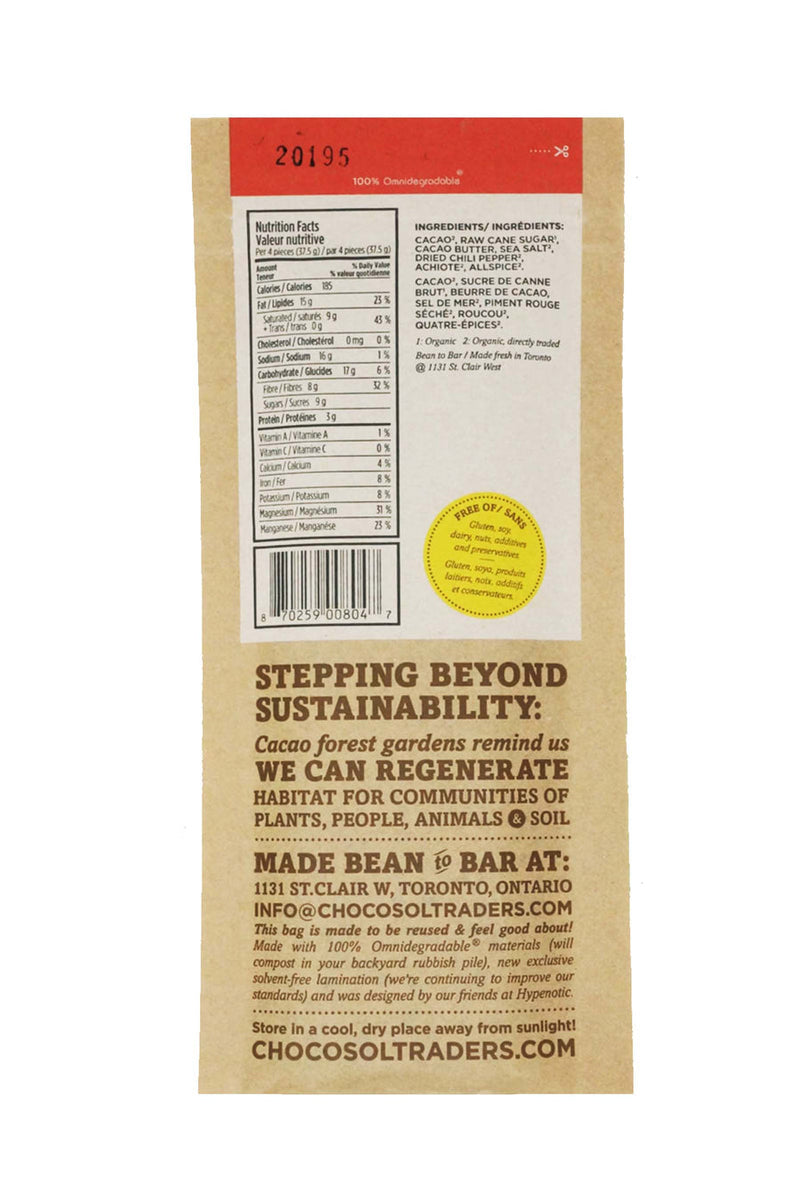 ChocoSol 5 Chili Bullet Dark Chocolate 75% – Essence of Life Organics