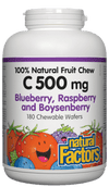Natural Factors C 500 mg 100% Natural Fruit Chew, Blueberry, Raspberry and Boysenberry