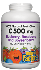 Natural Factors C 500 mg 100% Natural Fruit Chew, Blueberry, Raspberry and Boysenberry