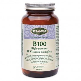 Flora B-100 High Potency B Vitamin Complex 90 Veggie Capsules