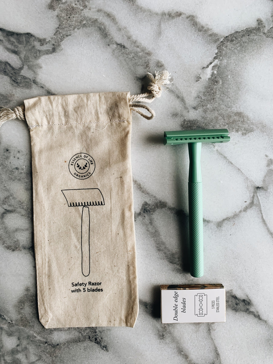 Plastic-free Safety Razor, starter kit with 5 blades – Essence of Life ...