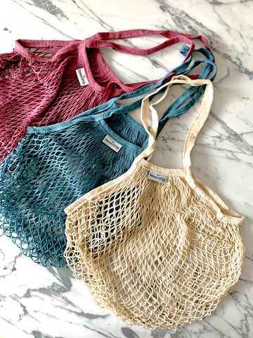 French Market Tote: 100% Cotton Long-handled Mesh String Bag