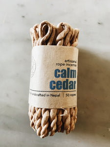 Handcrafted 100% Natural Artisanal Rope incense, Calm Cedar