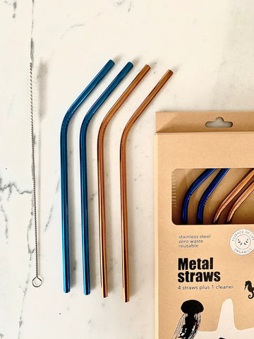 Metal Straws, starter kit of 4 straws and 1 cleaner